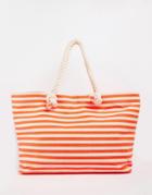 Buji Baja Canvas Stripe Beach Bag With Rope Handles - Neon Orange