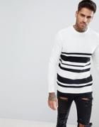 Bershka Textured Striped Sweater In White And Black - Multi