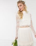 Y.a.s Wedding Top With Highneck In Cream Lace-white