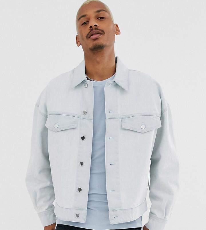 Noak Oversized Denim Jacket In Blue With White Stitching
