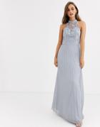 Chi Chi London Lace Detail Maxi Dress With Pleated Skirt In Gray
