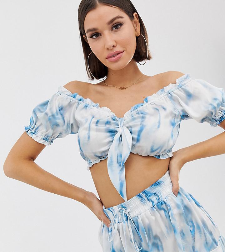 Flounce London Bandeau Crop Top In Blue Tie Dye - Blue