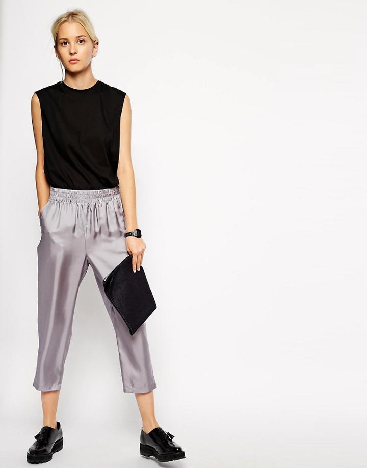 Asos White Silk Pull On Tapered Pant - Green