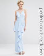 Jarlo Petite Cami Strap Maxi Dress With Ruffle Front Detail - Soft Blue