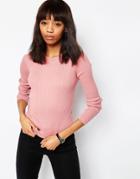 Asos Sweater In Rib With Crew Neck - Pink