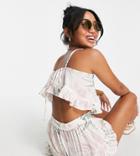 Asos Design Petite Frill Crop Beach Top In Palm Print - Part Of A Set-multi