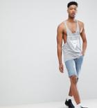 Asos Design Tall Extreme Racer Back Tank With Raw Edge And Triangle Print - Gray