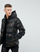 New Look Quilted Jacket In Camo Print Khaki - Green