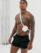 Asos Design Runner Swim Short In Black With Reflective Taping - Black