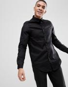 Asos Regular Fit Longline Sheer Shirt With Bib In Black - Black