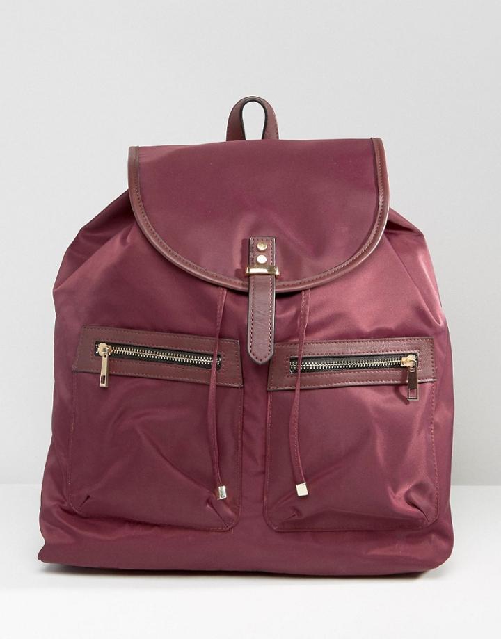 Asos Nylon Backpack With Pockets - Red