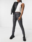 Qed London Tie Waist Peg Leg Pants In Gray Plaid-grey