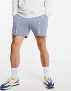 Asos Design Slim Pique Shorts With Piping In Gray-grey