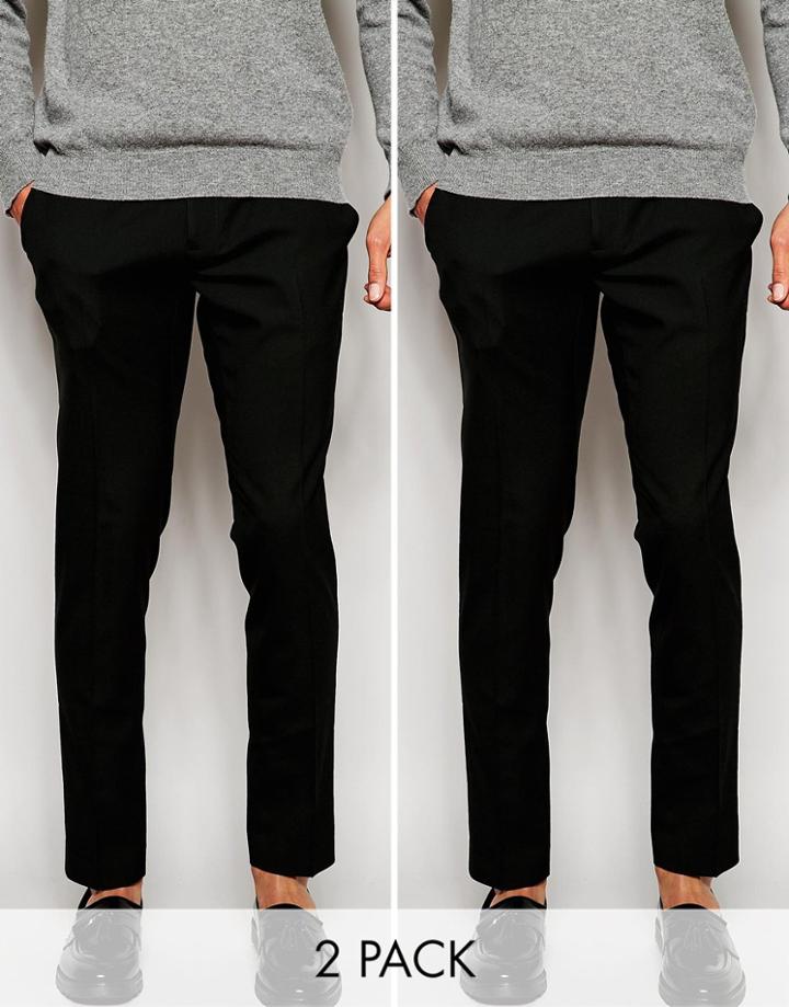 Asos 2 Pack Skinny Smart Pant With Belt Save 17% - Black