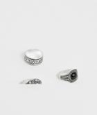 Asos Design Signet Ring Pack With Roman Style Coin And Stone - Silver