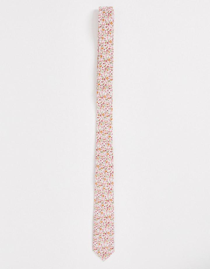 Asos Design Tie With Ditsy Floral Design In Pink