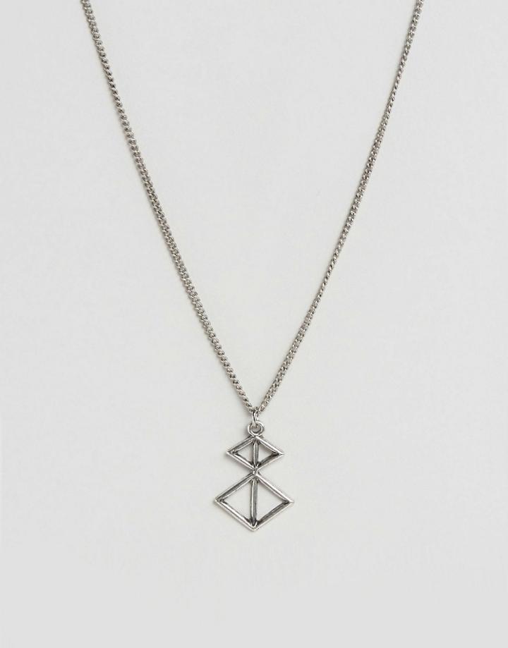Asos Geo Necklace In Burnished Silver - Silver