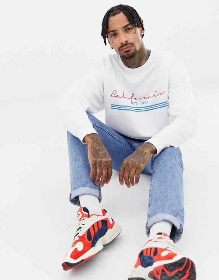 Asos Design Sweatshirt With California Slogan - White