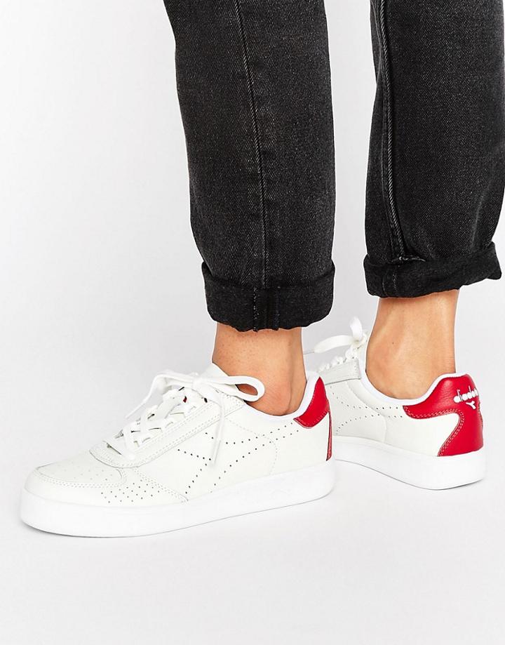 Diadora B. Elite Premium Embossed Sneakers In White & Red - White