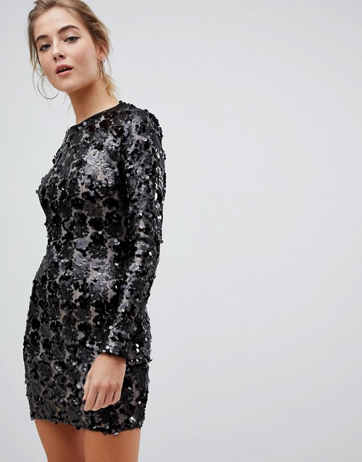 Parisian Flocked Bodycon Dress-black