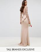 Club L Tall Allover Scallop Lace Top Maxi Dress With Open Bow Back - Pink