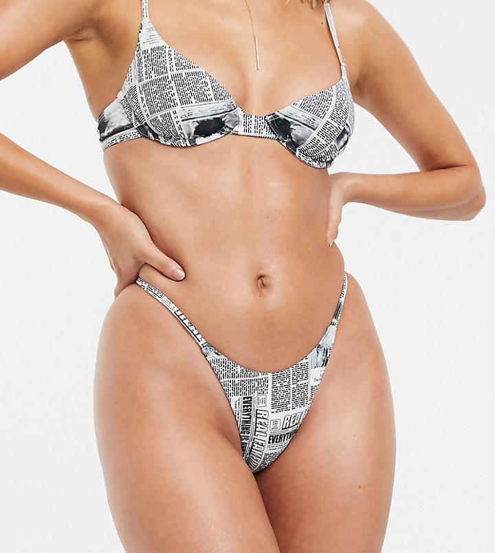 Twiin Micro Bikini Bottom In Black And White Newsprint-multi
