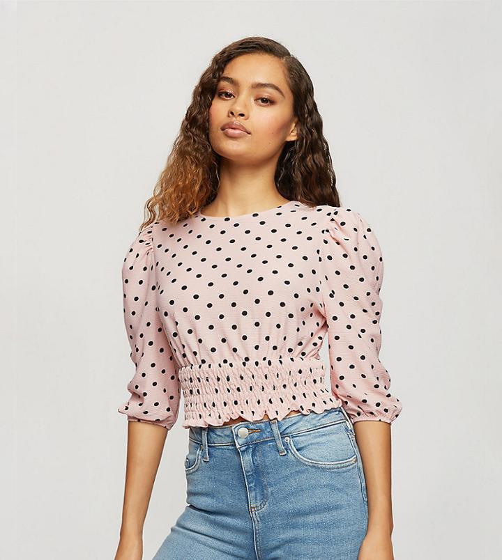 Miss Selfridge Petite Top In Pink Dot Print