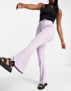 Asos Design Ribbed Flare Pants In Lilac Heather-purple