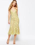 Jarlo Plunge Neck Midi Dress In All Over Lace - Yellow