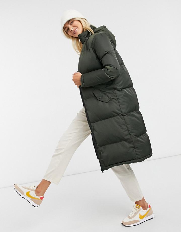 Brave Soul Cello Maxi Longline Puffer Jacket-green
