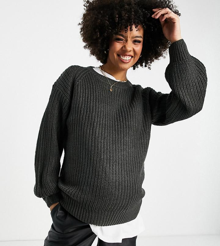 New Look Maternity Volume Sleeve Sweater In Gray