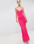 Asos Design Cami Wrap Front Pleated Fishtail Maxi Dress - Pink
