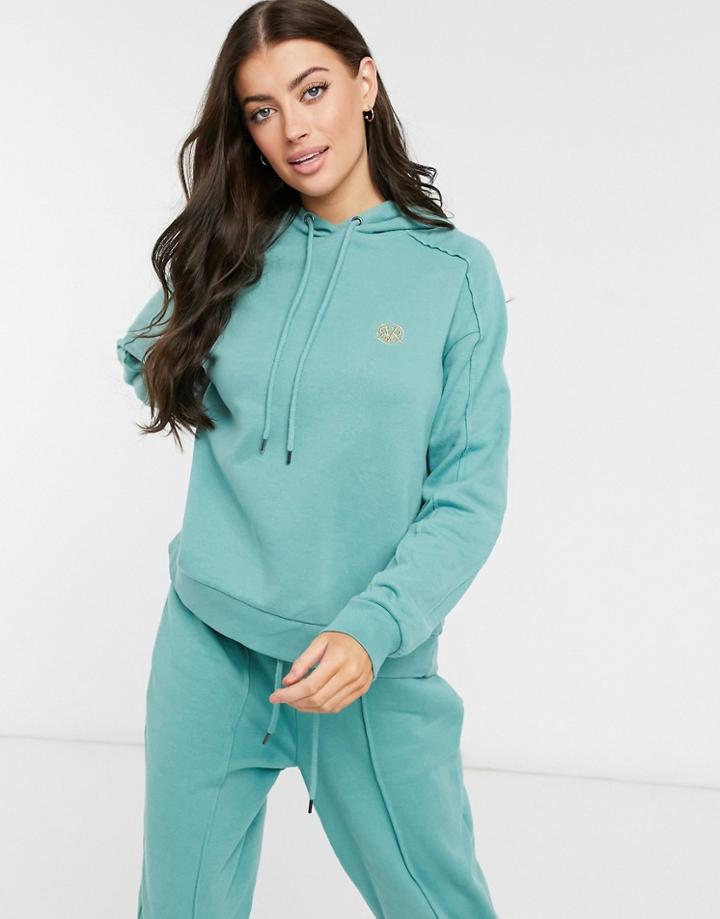 River Island Seamed Logo Coordinating Hoodie In Dark Green