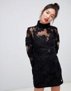 Daisy Street High Neck Mini Dress In Lace-black