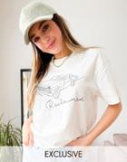 Reclaimed Vintage Inspired Organic Cotton T-shirt With Car Line Drawing In White