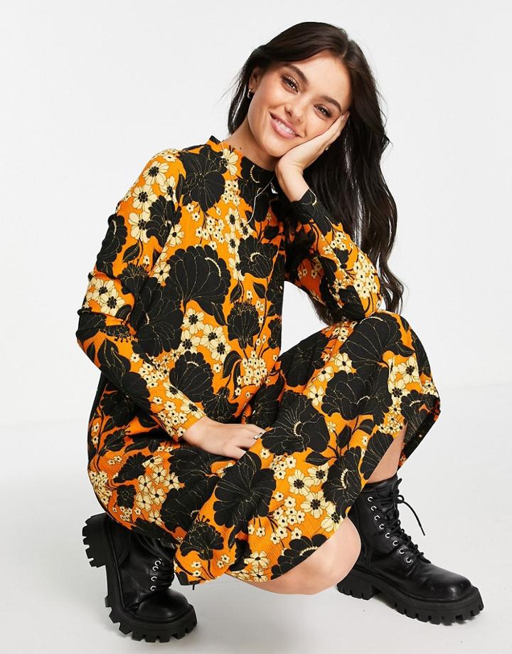 Monki Floral Print Jersey Maxi Dress With Splits In Multi