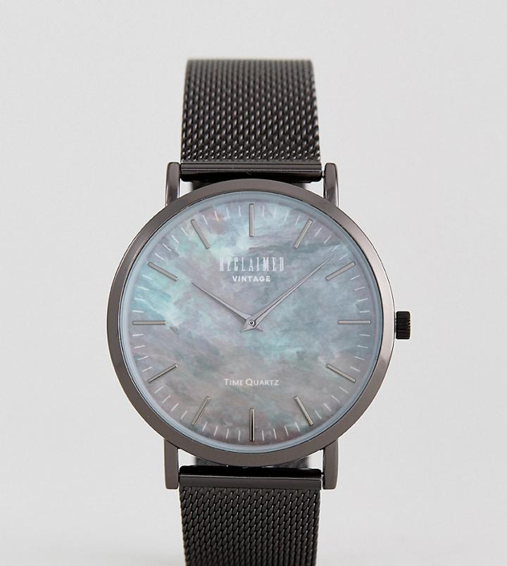 Reclaimed Vintage Inspired Utility Marble Mesh Watch In Black Exclusive To Asos - Black