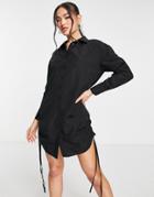 Trendyol Tie Side Shirt Dress In Black