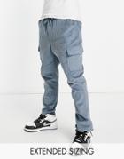 Asos Design Tapered Fit Cargo Pants In Cord In Blue