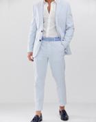 Asos Design Slim Crop Suit Pants In Cotton Seersucker With Blue And White Stripe - Blue