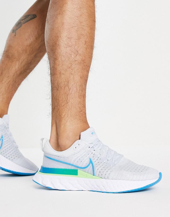 Nike Running React Infinity Run Flyknit 2 Sneakers In Pure Platinum/laser Blue-gray