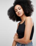 Pull & Bear Ribbed Cropped Cami - Black