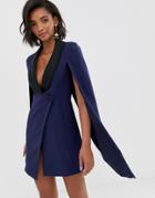 Lavish Alice Navy Tuxedo Cape Dress With Contrast Black Satin Lapel - Navy
