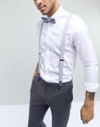 Asos Design Wedding Suspenders & Bow Tie Set In Herringbone And Plain Gray - Gray