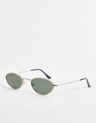 Asos Design Metal Small Oval Sunglasses In Gold With G15 Lens