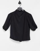 Asos Design Drape High Neck Blouse With Short Sleeve In Black