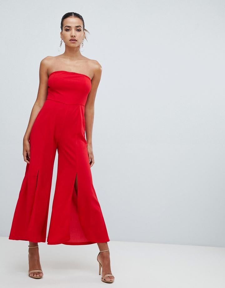 Ax Paris Bandeau Jumpsuit With Side Split - Red