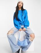Urban Bliss Balloon Sleeve Ribbed Knitted Sweater In Blue