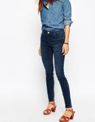Asos Lisbon Skinny Midrise Jeans In Freya Dark Stonewash - Darkwash Blue