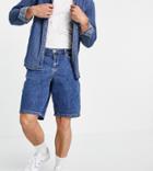New Look Loose Fit Denim Shorts In Blue-blues